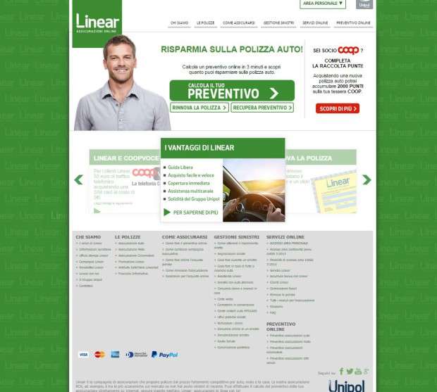 Home page del sito di Linear