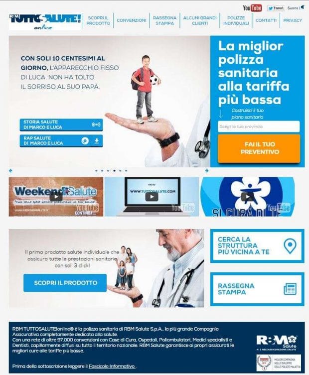 L home page del sito Tuttosalute