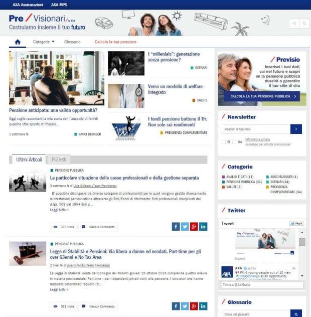 L'home page del sito Previsionari.it