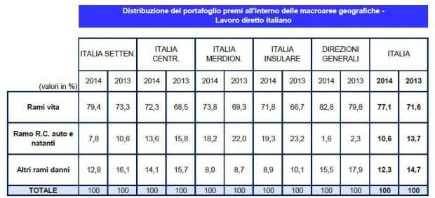 Distribuzione portafoglio premi macroaree rami - 2014