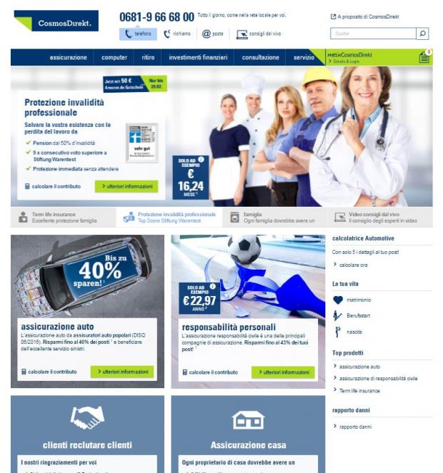 Home page del sito CosmosDirekt